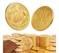 Byhoo Gold Coins 100 PCS Coins for Collectors, Dragon Yue DND Metal Coins with Leather Pouch, Large Treasure Set for Dungeons and Dragons, Heavy Metal Double-Sided Dragon & Axe Relief RPG Accessories