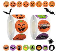 Byhoo Halloween Stickers for Kids, 1000 Pcs Halloween Pumpkin Bat Spider Stickers Roll, 16 Vibrant Colors and Designs, Round Seal Label Stickers, Envelope Seals Paster for Halloween Party Decorations