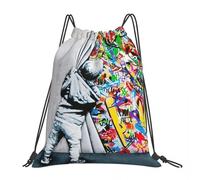BYHSEPQ Behind The Curtain Boy - Banksy Street Art Mural Backpacks Fashion Portable Drawstring Bags Shoes Bag Book Bag For Travel School