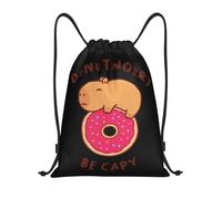 BYHSEPQ Custom Capybara On A Donut Drawstring Bag Women Men Foldable Gym Sports Sackpack Don't Worry Be Capy Shopping Backpacks