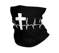 BYHSEPQ Custom Cross Jesus Heartbeat Bandana Neck Gaiter for Hiking Hunting Men Wrap Scarf Christian Balaclava Warmer Face Scarf Cover