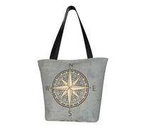 BYHSEPQ Custom Gray Compass Shopping Canvas Bag Women Reusable Groceries Nautical Sailing Sailor Shopper Tote Bags