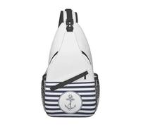 BYHSEPQ Custom Navy Blue Stripes Nautical Anchor Sling Crossbody Chest Bag Men Fashion Shoulder Backpack for Camping Biking