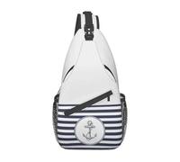 BYHSEPQ Custom Navy Blue Stripes Nautical Anchor Sling Crossbody Chest Bag Men Fashion Shoulder Backpack for Camping Biking