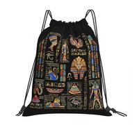 BYHSEPQ Egyptian Hieroglyphs And Deities On Black Backpacks Portable Drawstring Bundle Pocket Sundries Bag Book Bags Man Woman School