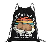 BYHSEPQ Sleepybara Dreaming Snacks And Serenity Backpacks Casual Portable Drawstring Bags Storage Bag Book Bags For Travel Students