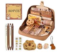 Byhsoep Capibara Stationery, 11 Piece Capybara Stationery Set, Capybara Pencil Case with Contents - Pencil Case, Ballpoint Pen, Brooch, Key Ring, Notebook, Decorative Clip, Stickers