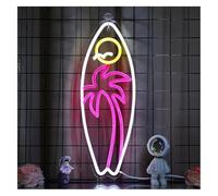 Byicoo Hanging Art Neon Signs for neon Sign for Surfboard Solar Palm Tree Beach Light Dimmable Powered