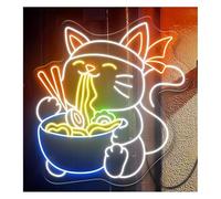 Byicoo Hanging Art Neon Signs Soothing Atmosphere Neon Sign Lucky Cat Eating Noodles for Restaurant(C)
