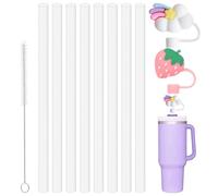 Byitin 8Pcs Plastic Straws for Stanley Cup 30/40oz BPA Free, Reusable Drinking Straw with Cleaning Brush & Silicone Straw Cover, Replacement Straws for Other Cups