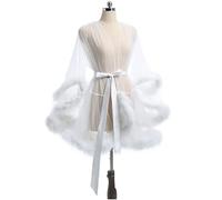 BYIYGSL Ladies Dressing Gown Perspective Sheer Short Robe,Sexy Fluffy Bathrobe for Maternity Photoshoot,Bridal Lingerie Dressing Gown Wedding Scarf Baby Shower (Color : White, Size : S)