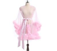 BYIYGSL Ladies Dressing Gown Perspective Sheer Short Robe,Sexy Fluffy Bathrobe for Maternity Photoshoot,Bridal Lingerie Dressing Gown Wedding Scarf Baby Shower (Color : Pink, Size : M)