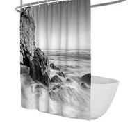 BYJING Art Black and White Seashore Shower Curtain Stones Wave Shower Curtains for Bathroom Natural Scenery Shower Curtain Seaside Bath Curtain 240x180 cm