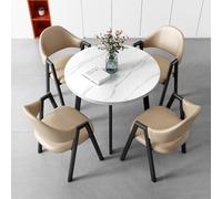 BYJSJY Round Dining Table Set with 4 PU Leather Chairs, 80cm Imitation Marble Kitchen Table