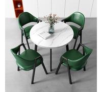 BYJSJY Round Dining Table Set with 4 PU Leather Chairs, 80cm Imitation Marble Kitchen Table