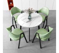 BYJSJY Round Dining Table Set with 4 PU Leather Chairs, 80cm Imitation Marble Kitchen Table