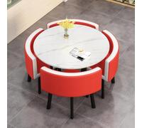 BYJSJY Round Table Set with 4 Chairs, Marble Veneer Round Dining Table for Reception & Cafe