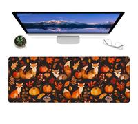 BYJUMB Autumn Fox and Pumpkin Gaming Mouse Pad - 12x31.5in Non-Slip Rubber Desk Mat with Cozy Fall Design - Large Extended Mouse Pad for Office Home - Deskmat Gifts for Nature Lovers Decor