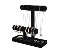 ByKen Multi-Functional Necklace Holder,Bracelet Holder,Jewelry Organizer Stand with Earrings Rings Tray,Jewelry Holder for Scrunchie Watches Detachable(Black Velvet)