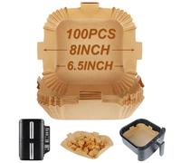 BYKITCHEN 100pcs Air Fryer Parchment Paper Liner, Square Air Fryer Liners Disposable, Greaseproof Paper for Air Fryer, Compatible with COSORI, Ninja Double Stack SL300UK, Tower (Unbleached)