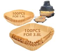 BYKITCHEN 200pcs Air Fryer Liners for Ninja CRISPi/Crispy Portable Glass Fryers UK, 100pcs for 3.8L & 100pcs for 1.4L Disposable, Square Airfryer Liners/Accessories for Ninja Crisper FN101UK