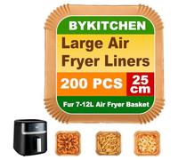BYKITCHEN 9 Inch Square Air Fryer Liners, Disposable Parchment, 200 Count | Baking Parchment Paper, Compatible with Russell Hobbs 8.3L and 8L-12L Air Fryer & Oven, Air Fryer Accessories