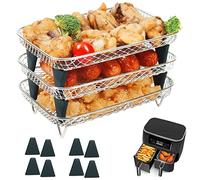 BYKITCHEN Air Fryer Rack Air Fryer Accessories for Ninja AF300UK | 3 Layers,Stackable Stainless Steel Racks , 8 Silicone Feet Help Protect the Basket,Fits for Salter/EMtronics Dual Fryers