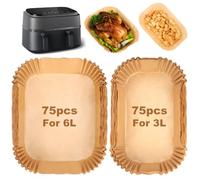 BYKITCHEN Disposable Air Fryer Liners for Tefal Dual Easy Fry, 150 Count | 150 Two-Size Parchment Air Fryer Liners for Philips 6l/3l and Tefal 5.2l/3.1l Dual Drawers, Airfryer Accessories