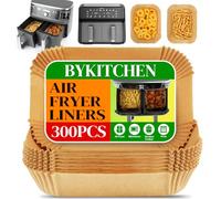 BYKITCHEN Disposable Air Fryer Paper Liners for Ninja Dual, 300 Count | Rectangular Parchment Paper Airfryer Accessories, For Ninja Af400uk/af300uk, 9L Drawers, Also Compatible with Keplin Baskets