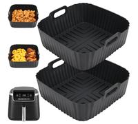BYKITCHEN Reusable Silicone Air Fryer Liners, 2 Count | 4.7L Reusable Silicone Air Fryer Tray for Ninja, Non-Stick Surface, Also Fits COSORI, Air Fryer Accessories