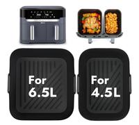 BYKITCHEN Silicone Air Fryer Liner for Tefal XXL Dual Easy Fry 11L Airfryer, Accessories for Tefal Dual Drawer 6.5L+4.5L EY942BG0, Silicone Tray for Air Fryer Basket Cooking Baking