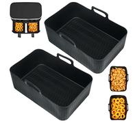 BYKITCHEN Silicone Air Fryer Liners for Ninja Dual 9.5L/Tower 9L/Instant Vortex/Salter, Large Air Fryer Accessories for Ninja AF451UK/AF400UK/EMtronics/Devology & Other 2 Drawer Air Fryer
