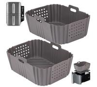BYKITCHEN Silicone Liners for Ninja Double Stack SL400UK, 2 Count | 2 Perforated Gray Silicone Air Fryer Liners,Fit for Ninja Double Stack XL SL400UK 9.5L, Air Fryer Accessories