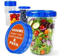 BYKITCHEN Soup Containers with Lids for Food Storage, 8 Pack 1000ML Plastic Tupperware Containers, Twist Top Lids Airtight, Ideal for Meal Prep, Portable and Reusable and Microwave/Freezer Safe