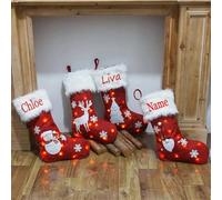 Bykiyevm Personalized Christmas Stockings Custom Embroidered Name Christmas Socks Decorations with Lights Large Hand-Knitted Xmas Stockings Illuminated Home Decor (1 pack)