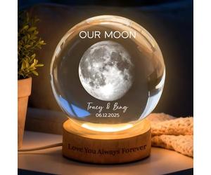 Bykiyevm Personalized Crystal Ball LED Night Light,Our Moon Special Day Custom Moon Phase,Gift for Couple,Husband,Boyfriend,Wife,Valentine's Day,Anniversary,Wedding (2.4" cm)