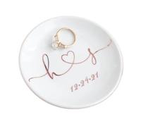 Bykiyevm Personalized Ring Dish Wedding Ring Holder Engagement Gift Birthday Custom Wedding Ring Dish Initial Custom Wedding Gift for Bridal Show Bachelorette Favor Jewelry Trays, S, Ceramic, no