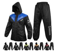 BYKR Waterproof Outdoors Motorcycle Rain Suits for Men & Women Cycling 2-Piece Breathable & Windproof Wet Weather Protection Motocross Rain Gear Reflective Rainwear All Sports Riding Rainsuit Blue L