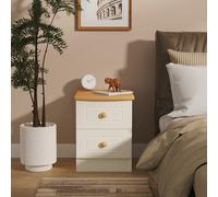 Byland Ready Assembled 2 Drawer Bedside Cabinet in Cream Ash & Modern Oak - Welcome Furniture | TJ Hughes