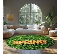 BYLEEHOMED 3D Spring Botanical Circle Rugs 90 cm Living Room Bedroom Large Green Grass Soft Short Pile Round Carpet for Living Room Decor