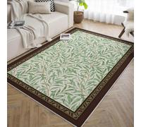 BYLEEHOMED Area Rugs for Living Room Home Scandinavian Carpet Washable Emerald Green Willow Leaves Low Pile Indoor Dining Room Decor 150x210cm