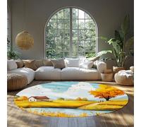 BYLEEHOMED Autumn Harvest Circle Rug 210 cm Machine Washable Thanksgiving Wheat Field Scenery Round Carpet Modern Soft Low Pile Dining Room Decor