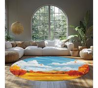 BYLEEHOMED Autumn Landscape Washable Round Rugs 180 cm Machine Washable Rustic Wheat Field Large Non Slip Circle Carpet for Bedroom Dining Room