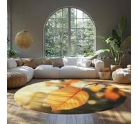 BYLEEHOMED Autumn Leaf Round Rugs for Bedroom Sunlit Maple Leaf with Visible Veins Carpet Nature Photography Print Living Room Entrance Decor 210 cm