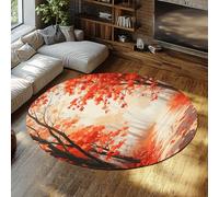 BYLEEHOMED Autumn Maple Leaf Circle Rug 180 cm Mist Forest Carpet with Non-slip Backing for Living Room Soft Low Pile Round Rug with Fall Design