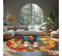 BYLEEHOMED Autumn Non-slip Round Rugs Home Decor Maple Leaf Print Funny Storytelling Animation Circle Carpet for Living Room Bedside Decor 150 cm