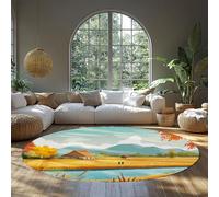 BYLEEHOMED Autumn Series Round Living Room Rugs 210 cm Machine Washable Soft Wheat Field Scenery Large Non Slip Circle Carpet for Living Room Decor