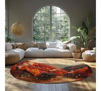 BYLEEHOMED Autumn Series Vintage Round Rug 180 cm Canadian Maple Leaf Scenery Washable Circle Carpet Traditional Indoor Nonslip Floor Mats