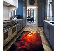 BYLEEHOMED Autumn Sunset Branch Rug for Living Room Washable Romantic Red Leaves Low Pile Non Slip Carpet for Dorm Hallway Front Door Decor 120x160cm