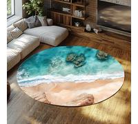 BYLEEHOMED Beach Ocean Waves Circle Rug for Bedroom Washable Non Slip Nature Coastal Seascape Round Carpet for Living Room Hallway Decor 150 cm